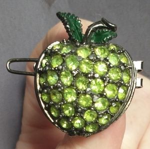 𝅺signed Alex&Ani® Green Rhinestone Apple small Pin Brooch